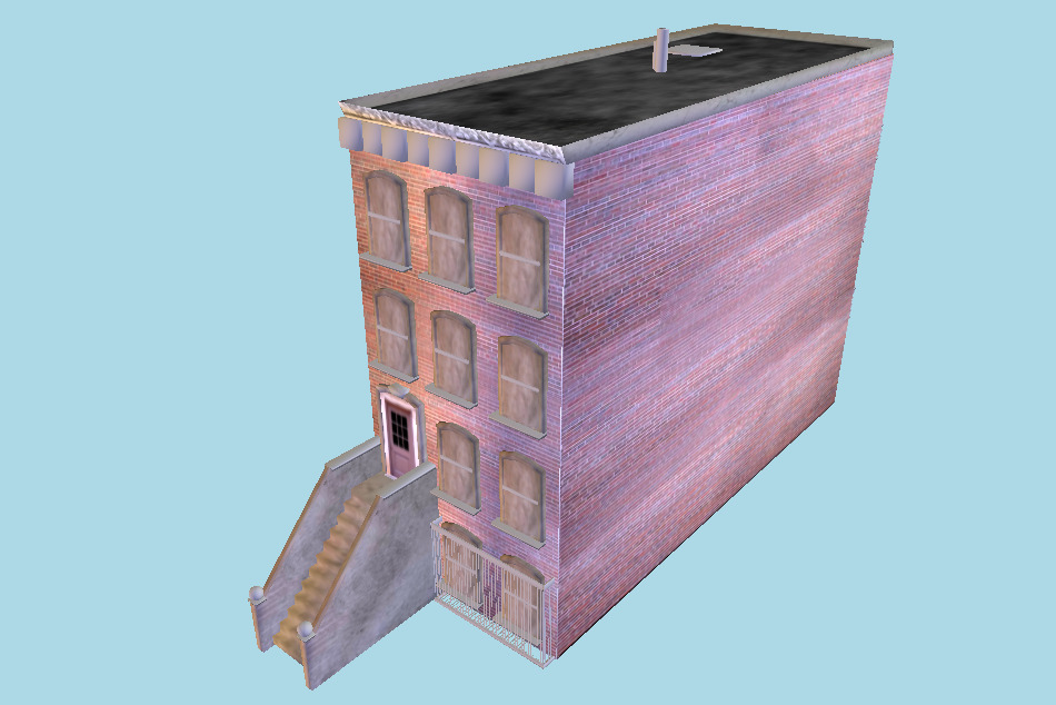 Brick House Facade USA Housing Exterior 3d model