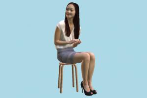 Sitting Woman scanned-models, asian, sitting, girl, female, woman, people, human, character, skirt, casual, elegant, clapping, crew