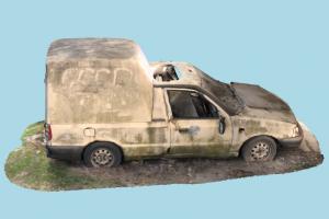 Wrecked Car wrecked, damaged, ruined, rusty, destroyed, burned, abandoned, white, pickup, skoda, felicia, car, scanned