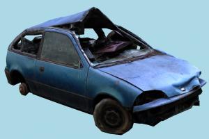 Wrecked Car scanned-models, car, derelict, abandoned, vehicle, carriage, compact, scrap, junk, junkyard, hatchback, ruined, realistic, destroyed, wrecked, crashed, old
