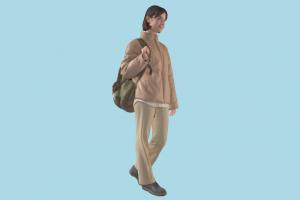 Walking Woman scanned-models, woman, girl, female, people, human, character, cute, people, , walking, young, backpack, smiling, beautiful, casual, pretty