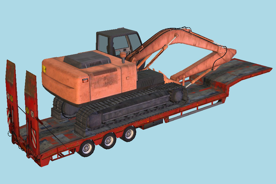 Overweight Trailer with Excavator 3d model