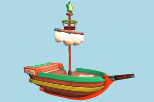 Boat pirate-ship, boat, sailboat, ship, watercraft, vessel, wooden, maritime, broken, damaged, cartoon