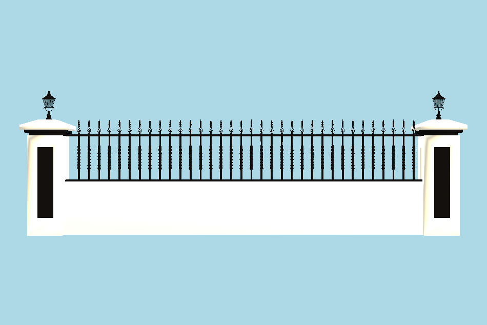 Wall with Iron Fence 3d model