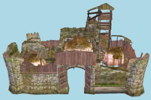 Village castle, tower, barn, village, farm, house, town, country, home, building, build, residence, domicile, structure