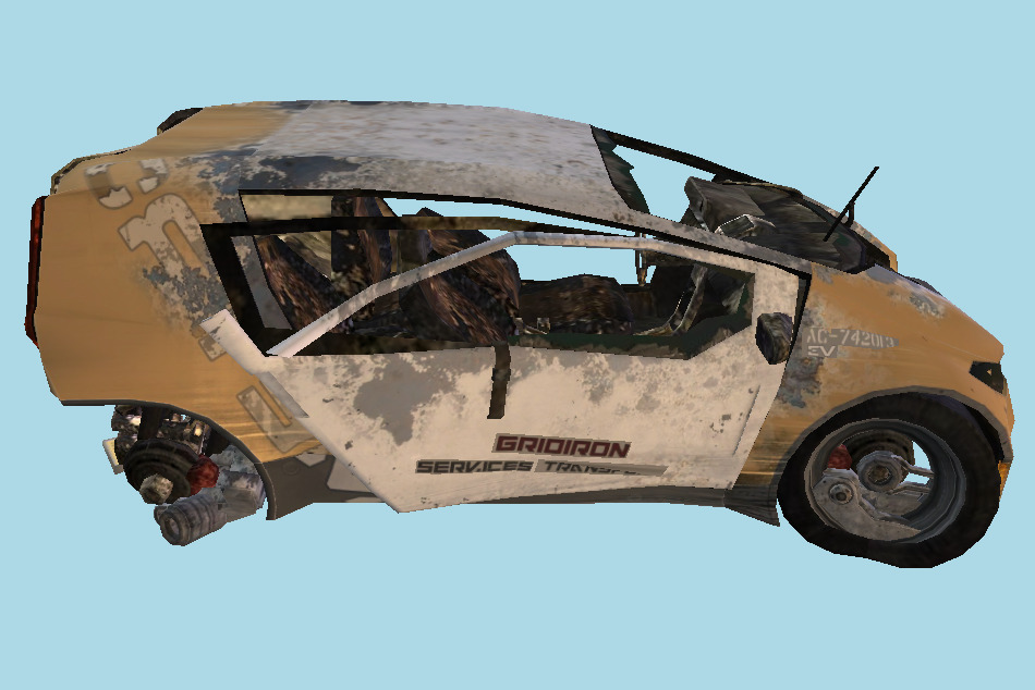 Destroyed Sedan Car 3d model