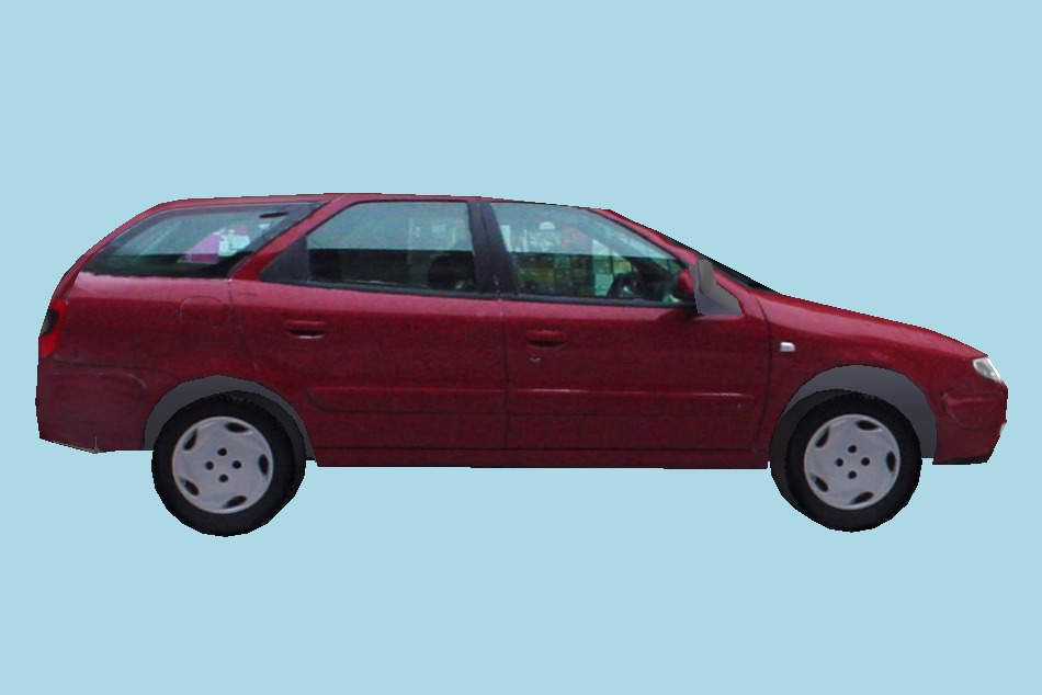 Low-poly Wagon Red Car 3d model