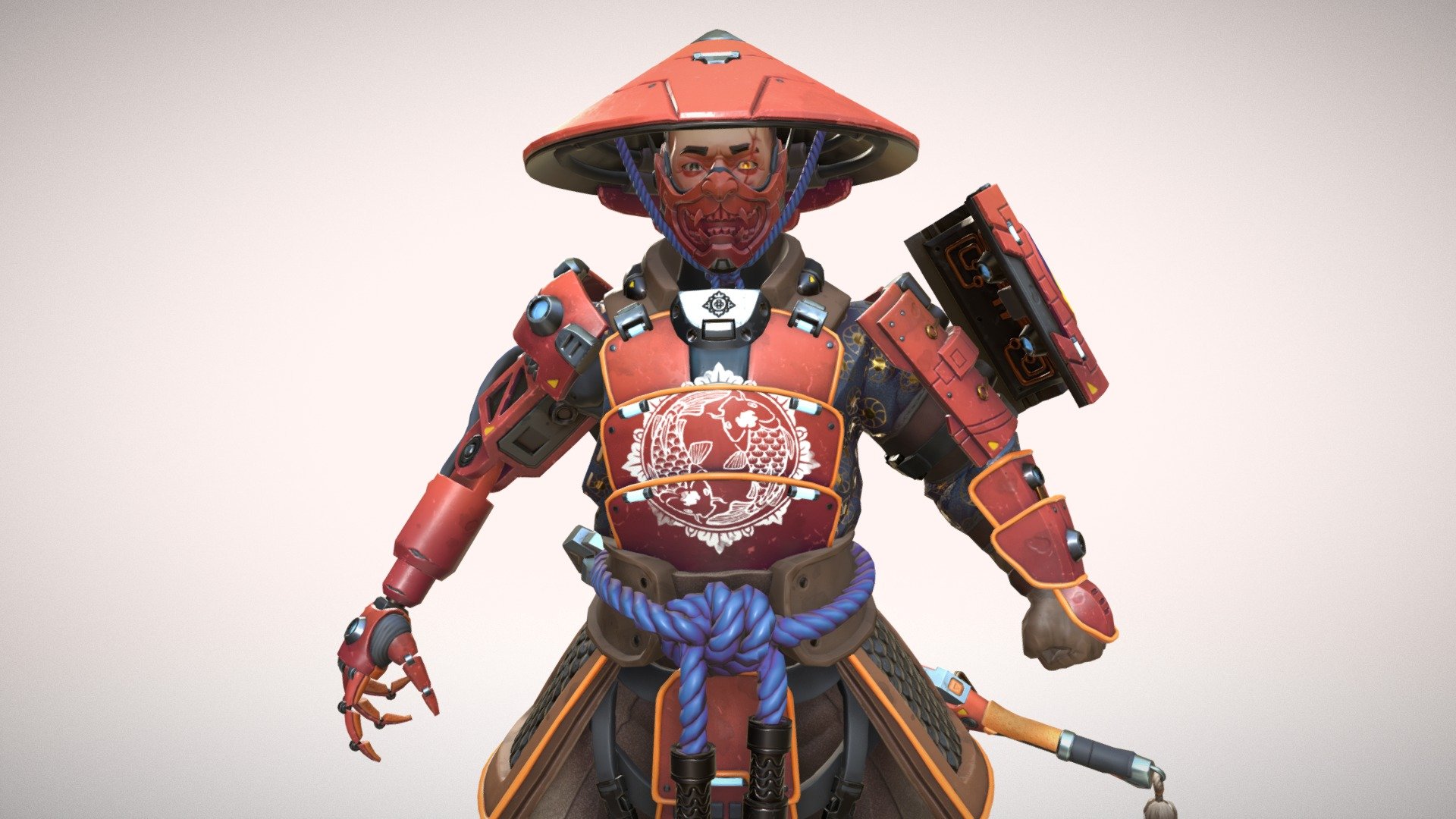 I am proud to unveil my latest work Ronin. I have taken him from initial sketch stage all the way to the final in game stage with animations. He started from a sketch I did during inctober so I fleshed him out and after a fair bit of work I got him to this stage.

You can find the artstation here: 
https://www.artstation.com/artwork/2EaZv

I posted things like the final 2d illustration and the highpoly there, I also included a glimps of the rig and textures 3d model