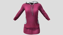Female Hooded Sweatshirt Sports Dress short, mini, fashion, girls, clothes, sports, gym, with, skirt, pink, summer, dress, gray, outdoor, casual, womens, tennis, hoodie, sweatshirt, hooded, wear, drawstring, pbr, low, poly, female