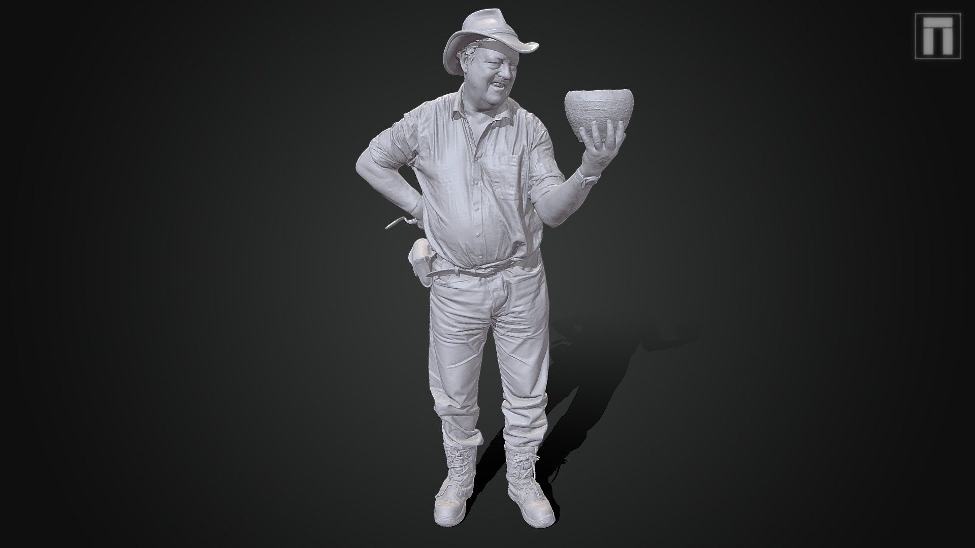 Wessex Archaeology's Studio Team scanned Phil Harding using an Artec Eva SLS system. The scan is part of the Salisbury Hidden Figures project that will see life-size 3D prints displayed within the city. Phil was assembled from four scanned parts: his head, body, left arm and pot. These were then reassembled and cleaned up. You can find out more about the project here, https://safersalisbury.org.uk/hidden-figures/ - Structured Light Scan of Phil Harding - 3D model by Wessex Archaeology (@wessexarchaeology) 3d model