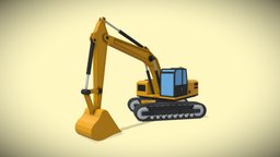 Low Poly Excavator bulldozer, modern, excavator, excavation, digger, urban, tractor, crane, demolition, unity, asset, game, blender, vehicle, lowpoly, download, simple, amercian