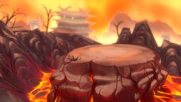 Fire Mountain Battleground tree, lamp, ground, mountain, fire, battle, journey-to-the-west