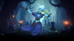 Stylized Banshee Jailer skeleton, wizard, rpg, death, undead, mmo, rts, brutal, necromancer, jail, iron, chain, floating, caster, chains, ironmaiden, outfit, banshee, moba, cowl, necromancy, handpainted, lowpoly, stylized, fantasy, ghost, halloween