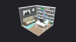 Office Room 15 Low-poly 3D model office, room, computer, shelf, work, pc, flat, equipment, business, furniture, rooms, apartament, parlor, architecture, chair, house, home, interior, modular, simps