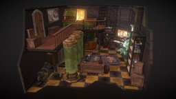 Steampunk laboratory room, victorian, steampunk, lab, vintage, level, laboratory, victoria, classic, interior-design, fishtank, eerie, 2level, maya, stair, staircase, 3d, art, spooky, concept, interior, horror, environment, studyroom, 3denviroment
