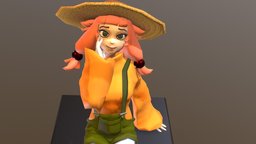 Birdie monsters, scarecrow, overalls, monstergirl, strawhat, girl, chair, model, monster, anime