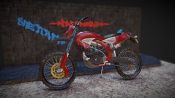 Motorbike, Parked in Scene bike, scene, rocks, motorbike, rulez, sketchfab