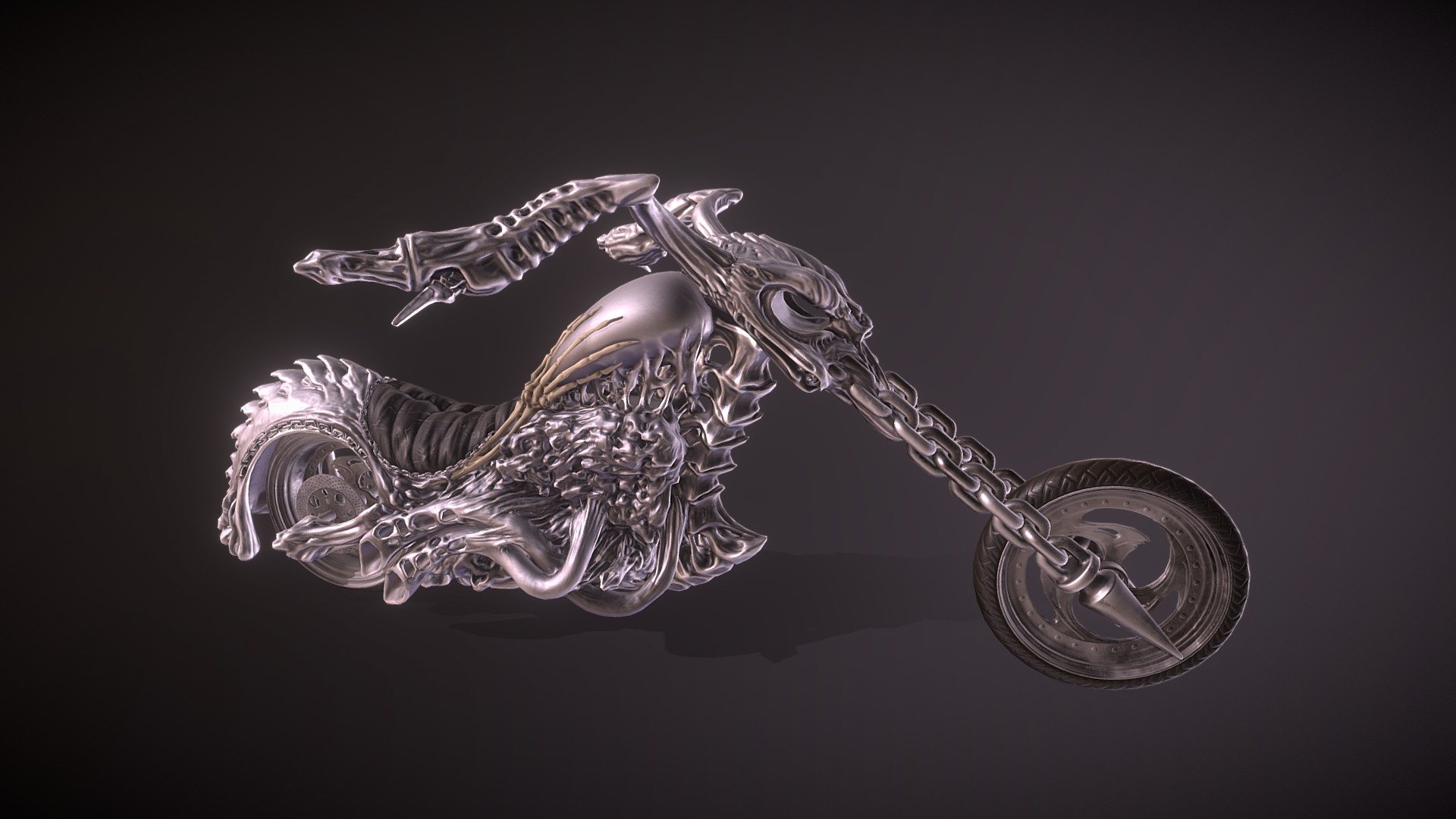 Ghost Rider's signature Hell Cycle! 

Created as the main focus of my Ghost Rider inspired diorama.

This one was a lot of fun to sculpt and mix hard-surface and organic features together. Figuring out how to create the low poly and maintain the same detail was the tricky part, but the end result turned out great!

Modelled using 3ds max and Zbrush 3d model