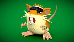 Raticate Gai rat, pokemon, b3d, ninja, collection, lee, naruto, crossover, sensei, gai, 3dprint, blender, rock, raticate