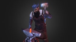 Torvald the Dragonsmith horns, hammer, smith, beard, blacksmith, anvil, dragon