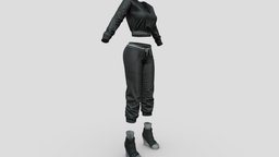 $AVE Female Street Style Outfit short, style, fashion, urban, girls, top, bottom, clothes, sports, pants, wedge, gray, shoes, boots, ankle, heels, casual, womens, outfit, sneakers, rap, rb, canvas, wear, hiphop, crop, tracksuit, pbr, low, poly, female, street, black