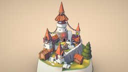 Small Town and Little Wizard wooden, grass, style, work, blender-3d, stilized, house-model, blender, art, stone