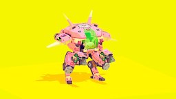 Bunny Hop bunny, mech, b3d, diva, meka, overwatch, hop, dva, blender, vehicle, lowpoly, robot, pixelart
