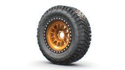 Off-road wheel with BFGoodrich Mud-terrain Tire wheel, rim, nissan, tire, track, suv, studio, mud, jeep, mod, sand, clean, mazda, mitsubishi, toyota, metal, rubber, iron, universal, landrover, game-ready, eevee, modification, editable, high-quality, alloy, off-road, bfgoodrich, isuzu, all-terrain, blender, vehicle, pbr, car, free, cycles, material, black, gold, "wondart"