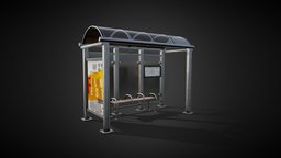 Bus Stop police, assets, exterior, prop, vintage, road, bus, cityscape, stop, substancepainter, substance, architecture, stair, asset, vehicle, car, street