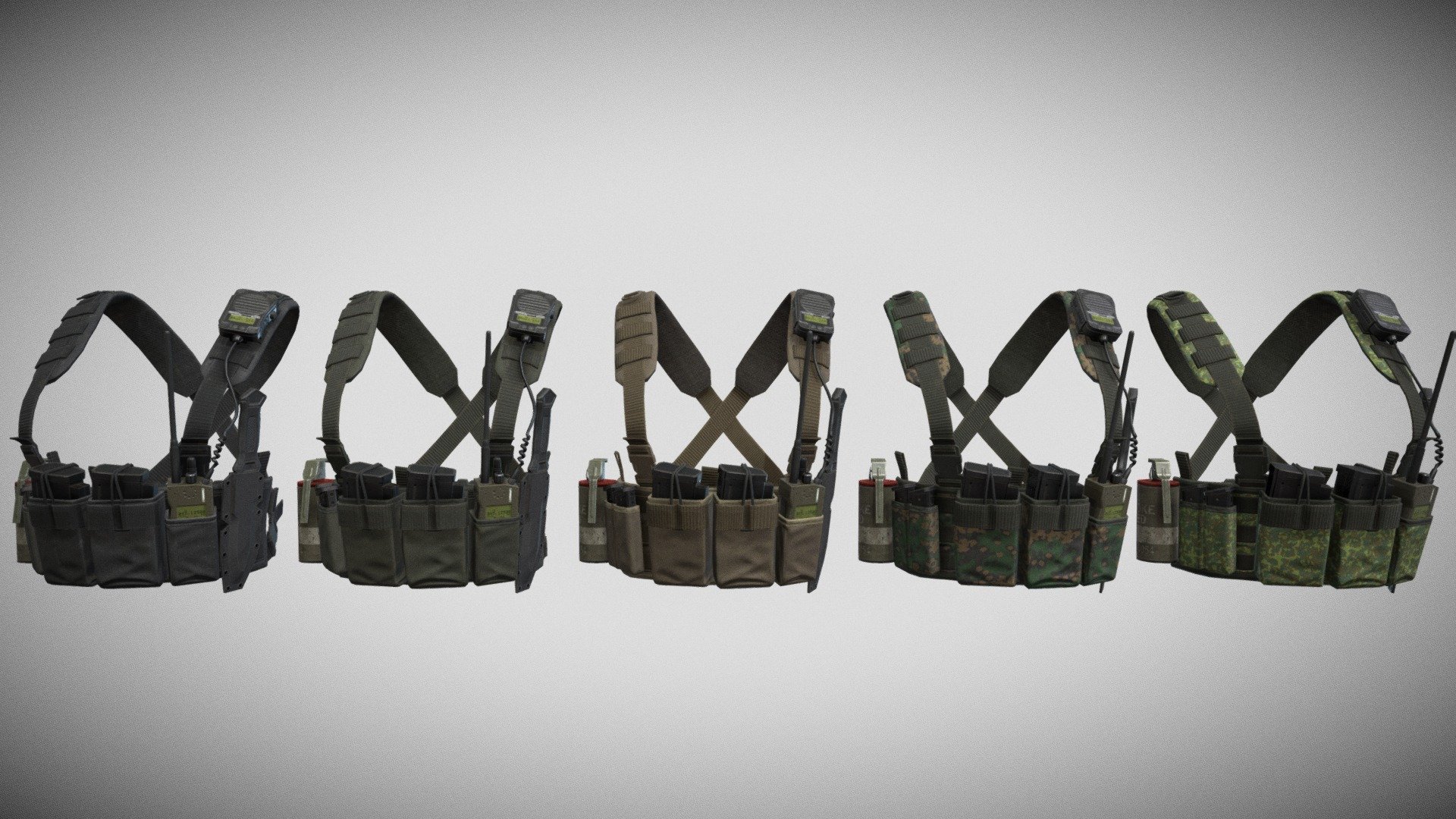 Game-Ready PBR low-poly model of tactical vest.

Single model:
3753 polygons
7301 triangles
3830 vertices

Maps:

vest_BaseColor_Sand.tga, vest_BaseColor_Black.tga, vest_BaseColor_Camo_01.tga, vest_BaseColor_Camo.tga, vest_BaseColor_Green.tga, vest_Normal.tga, vest_Metallic.tga, vest_AO.tga, vest_Roughness.tga (1024x1024) - Tactical Vest - 3D model by alpenwolf (@alpen) 3d model