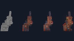 Wall Town House texturing steps pipe, rust, shed, 3dcoat, scrap, dirt, metal, handpainted, texturing, cartoon, scifi, house, stylized