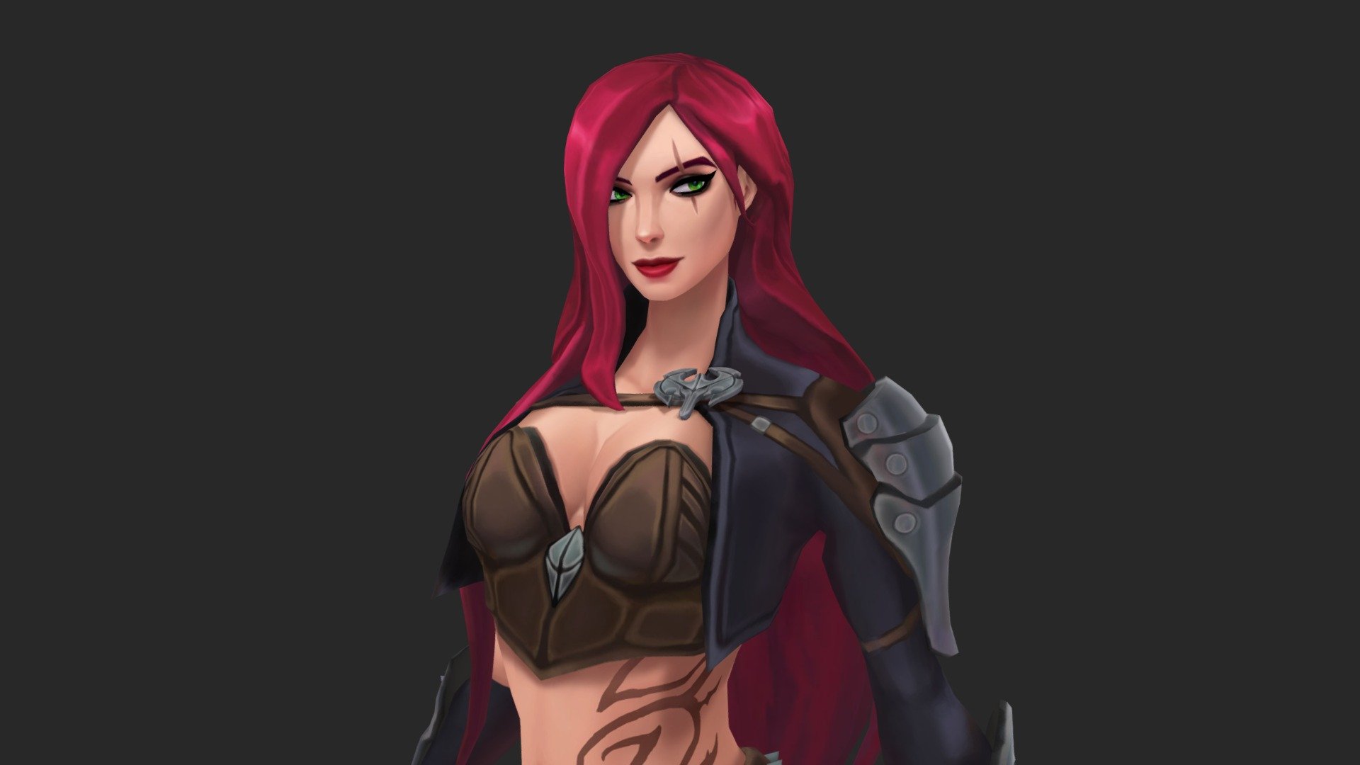 Katarina ASU
I wanted to remake Katarina's base ASU model after Minagami's concept) while also combining some official depictions of her accross media. The design choices are approximately an average with some of my own preferences since there are a few inconsistencies. After Ahri's ASU, I feel like Katarina, being one of Leagues popular poster champions and older than Ahri deserves an update to follow up and really bring to life the lore in her comic and modernize her visuals! This is an on-going project with more modernizations of her skins to come. Stay tuned! 
Check out the artstation post for a closer look at her details! https://www.artstation.com/artwork/OGeaZe


Note



Final Render makes her daggers glow

Base Color view only takes off the glow and is accurate to how she would be depicted in-game usually

A playable in-game mod will be avaliable soon once I have completed adjusting her animations to make them more unique.
 - Katarina Fan-Made ASU - 3D model by Daniel Matos (@beardedshepherd) 3d model
