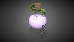 Ivy Bottle green, plant, ivy, stand, cap, transparency, purple, cork, pink, shiny, reflection, transparent, metal, potion, metallic, glass, bottle, simple