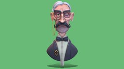 Stylized Character HandPainted sculpt, suit, mustache, nobleman, blender3d, bust, man, stylized, gameready