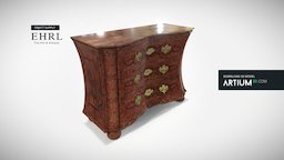 Fantastic baroque commode walnut, commode, furniture, germany, baroque, plum, design-furniture, new-design, artium3d, brass-applications, maple-intarsia, ehrl, 3dmodel