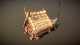 Stylized Carpenter Village House Grade I tree, logs, thatched, house, wood, stylized, village