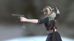 Babydoll from Sucker Punch fanart, skirt, movie, beautiful, blonde, schoolgirl, suckerpunch, babydoll, handpainted, female, sword, fantasy, human, gun