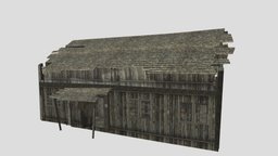 Old wood house ranch, wooden, exterior, west, silo, architectural, wild, barn, dirty, farm, old, grain, wood-house, maya, game, 3d, model, house, home, wood, c4d, environment