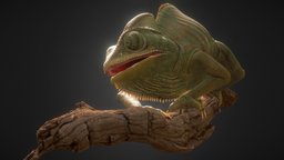 Veiled Chameleon chameleon, branch, reptiles, maya, substance-painter, zbrush
