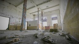 High hall in an abandoned factory room, ruin, abandoned, dungeon, soviet, german, urban, post, concrete, magazine, russian, bricks, vr, hall, destruction, old, renovation, works, destroyed, depot, scan3d, poles, boards, urbex, deserted, manufactory, exploring, steel-construction, realitycapture, photogrammetry, factory, textured, history, steel, devastated, noai
