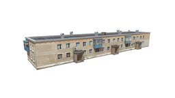 Soviet residential two-story house exterior, soviet, retro, floor, russian, 2, ussr, game-ready, denlog, lowpoly, house, building, environment