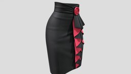 Cascade Ruffle Deatail Black Pencil Skirt short, office, pin, pencil, down, high, trim, fashion, girls, clothes, rose, edge, skirt, pink, realistic, real, beautiful, womens, elegant, teacher, details, wear, secretary, formal, evening, inset, ruffles, waist, pbr, low, poly, female, black, ruffled, embellished, cascading