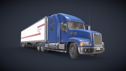 Semi Truck Van Trailer wheel, truck, van, trailer, heavy, transport, road, semi, feet, tractor, cargo, dry, lorry, 53, haul, semitruck, vehicle, pbr, lowpoly, gameready