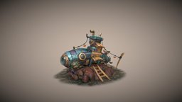 Submarine house underwater, ocean, architecture, low-poly, pbr, house, submarine, navigation-tools