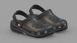 Crocs Classic Clog Realistic shoe, printing, boy, fashion, coast, flip, classic, vr, ar, summer, sandals, beach, footwear, youth, clog, vacation, leisure, crocs, pair, klomp, sabot, asset, game, 3d, low, poly, plastic, clothing, black, flip-flop