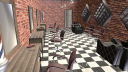 Barber shop room, scissors, barber, mirror, vr, towel, pole, location, hairclipper, chair, interior, door
