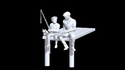 fishermen fish, cat, dog, fishing, boy, rod, miniature, diorama, fisherman, print, old, fishermen, angler, man, sculpture, boat