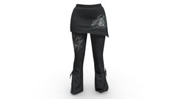 Lace Up Bell Bottom Black Mini Skirt Pants short, mini, micro, fashion, retro, up, girls, bottom, clothes, pants, bell, rose, boot, edge, skirt, cut, realistic, real, 70s, womens, lace, hippie, wear, boho, hippi, slan, pbr, low, poly, female, fantasy, dark, black, embellished