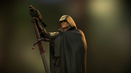 Wodan bird, warrior, hero, god, celtic, cloak, crow, weapon, sword, fantasy, knight