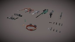 Gun Weapon Assets grenade, gadget, mp5, bullet, ammo, millitary, models, belt, gunmodel, shooting, akm, shot-gun, kar-98, m416, awm, blender, texture, suppresor